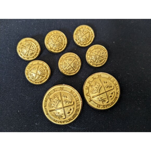 HTF Ralph Lauren POLO CROWN CREST 8 Gold Blazer Suit Jacket Replacement Buttons - Picture 2 of 6